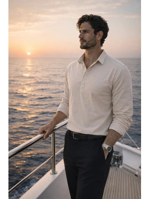 Valiberta Yarım Pat Yakalı York Pamuk Kumaşlı Uzun Kollu Erkek Gömlek - Bej