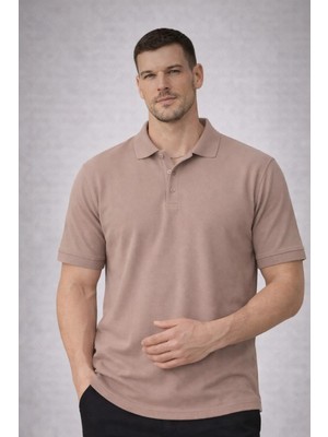 Valiberta Orlando Polo Yaka Pike Kumaş Relaxed Fit Basic Düğmeli Relaxed Fit Erkek T-Shirt - Vizon