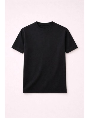 Valiberta Kwon Bisiklet Yaka Basic Kısa Kollu Ince Triko Erkek T-Shirt - Siyah