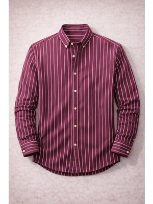 Valiberta Chad Modal Kumaş Çizgili Yazlık Relaxed Fit Erkek Gömlek - Kırmızı