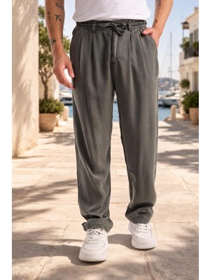 Valiberta Magnus Tensel Kumaş Relaxed Fit Beli Lastikli Yazlık Erkek Pantolon - Çam Yeşili