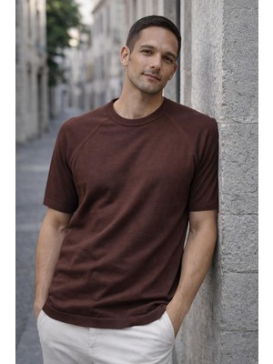 Valiberta Beckett Reglan Kol Ince Triko Kısa Kollu Erkek T-Shirt - Kahve