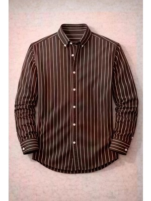 Valiberta Chad Modal Kumaş Çizgili Yazlık Relaxed Fit Erkek Gömlek - Kahve