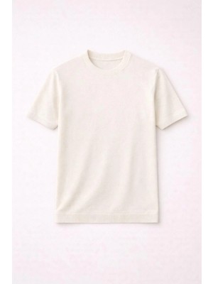 Valiberta Kwon Bisiklet Yaka Basic Kısa Kollu Ince Triko Erkek T-Shirt - Bej