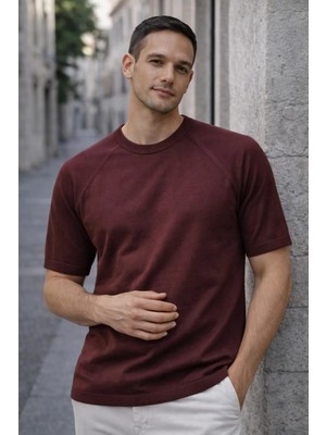 Valiberta Beckett Reglan Kol Ince Triko Kısa Kollu Erkek T-Shirt - Bordo