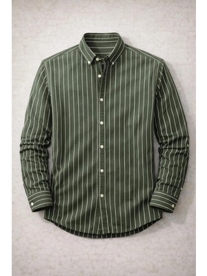 Valiberta Chad Modal Kumaş Çizgili Yazlık Relaxed Fit Erkek Gömlek - Yeşil