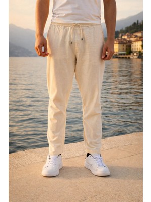 Valiberta Meridian Kumaş Relaxed Fit %100 Pamuklu Jogger Erkek Yazlık Eşofman Altı Pantolon - Ekru