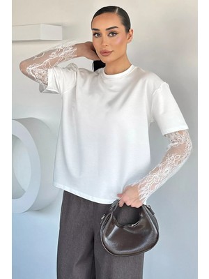 Gülseli Kadın Bisiklet Yaka Kollar Dantelli Bluz P-00020917