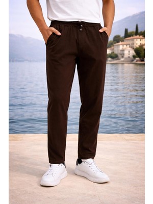 Valiberta Meridian Kumaş Relaxed Fit %100 Pamuklu Jogger Erkek Yazlık Eşofman Altı Pantolon - Kahve