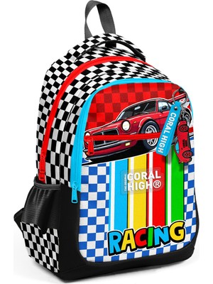 Coral High Kids Kırmızı Araba Desenli Üç Bölmeli Okul Sırt Çantası 33257