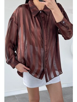 Gülseli Kadın Kalın Çizgili Şifon Gömlek P-00020920