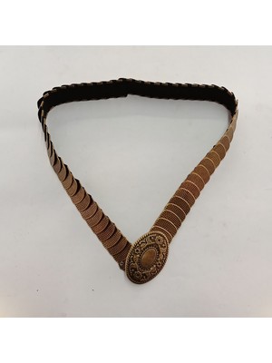Ağırsoy Lastikli Kadın Kemeri, Metal Pullu, Eskitme, Boyu 70 cm En Gergin Hali 90 cm