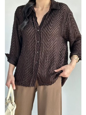 Gülseli Kadın Kendinden Desenli Gömlek P-00020765