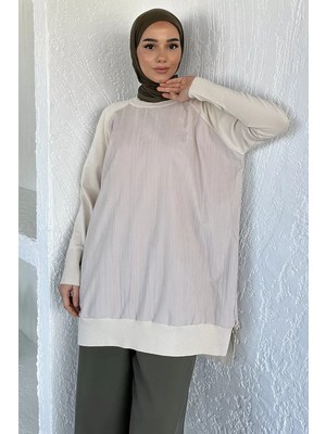 Julude Gülseli Yan Fermuar Detaylı Bisiklet Yaka Tesettür Tunik P-00020916