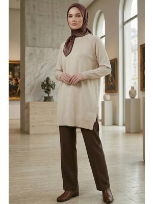 Julude Gülseli Yan Fermuarlı Tesettür Triko Tunik P-00020925