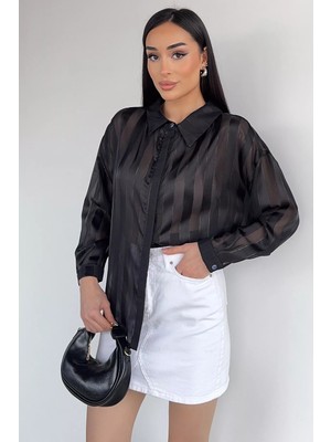 Gülseli Kadın Kalın Çizgili Şifon Gömlek P-00020920