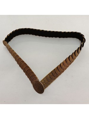 Ağırsoy Lastikli Kadın Kemeri, Metal Pullu, Eskitme, Boyu 70 cm En Gergin Hali 90 cm