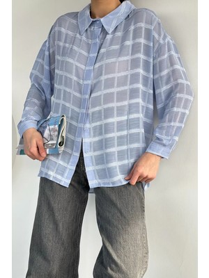 Gülseli Kadın Kalın Çizgili ve Kareli Şifon Gömlek P-00020922