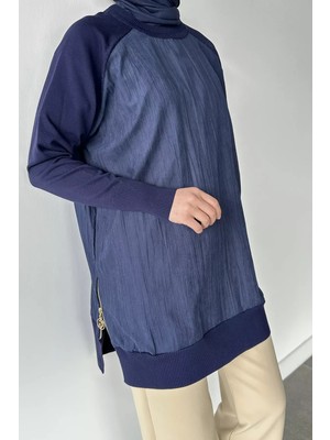 Julude Gülseli Yan Fermuar Detaylı Bisiklet Yaka Tesettür Tunik P-00020916