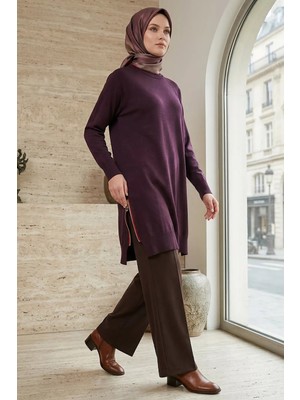 Julude Gülseli Yan Fermuarlı Tesettür Triko Tunik P-00020925