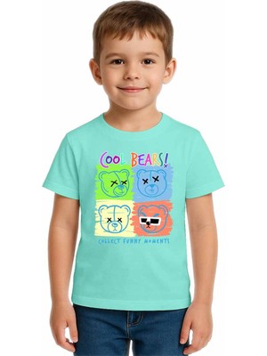 Sedirli Unisex Ayıcık Bear Baskılı Çocuk Tişört Pamuklu Penye Kumaş