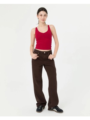 Ayma Active Vişne Kırmızı EcoVero™Viskoz Göğüs Pedli Çapraz Ayarlanabilir Askılı V Yaka Longline Bralet