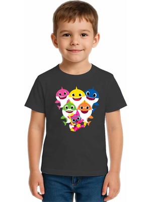 Sedirli Unisex Baby Shark Baskılı Çocuk Tişört Pamuklu Penye Kumaş