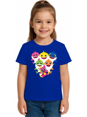 Sedirli Unisex Baby Shark Baskılı Çocuk Tişört Pamuklu Penye Kumaş