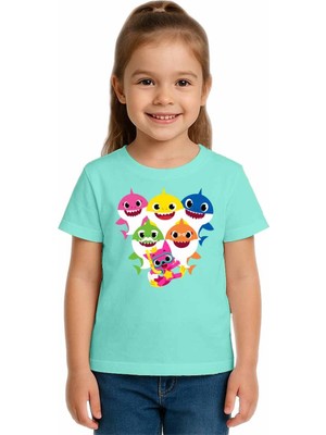 Sedirli Unisex Baby Shark Baskılı Çocuk Tişört Pamuklu Penye Kumaş