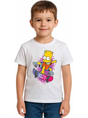 Sedirli Unisex Simpson Baskılı Çocuk Tişört Pamuklu Penye Kumaş