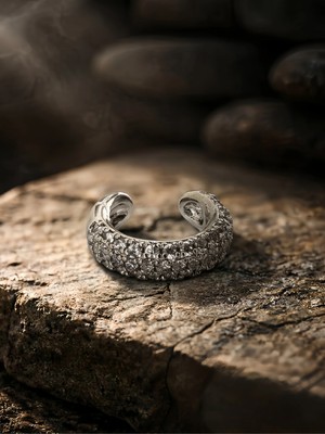 Eva Takı Store Minimal Işıltılı Zirkon Taşlı Kıkırdak Cuff Gümüş Renk Küpe