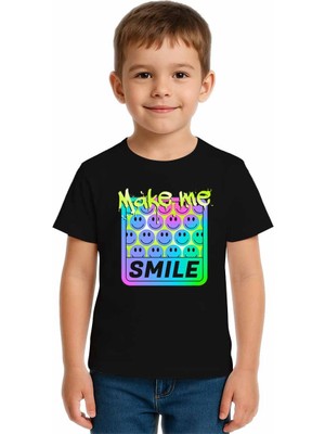 Sedirli Unisex Smile Baskılı Çocuk Tişört Pamuklu Penye Kumaş