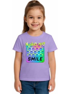 Sedirli Unisex Smile Baskılı Çocuk Tişört Pamuklu Penye Kumaş