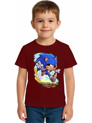 Sedirli Unisex Sonic Baskılı Çocuk Tişört Pamuklu Penye Kumaş