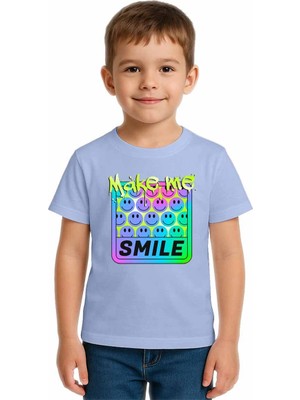 Sedirli Unisex Smile Baskılı Çocuk Tişört Pamuklu Penye Kumaş