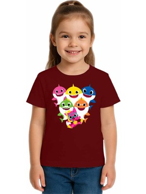 Sedirli Unisex Baby Shark Baskılı Çocuk Tişört Pamuklu Penye Kumaş
