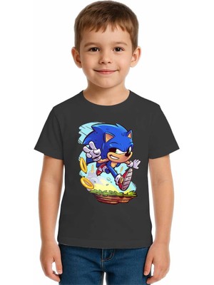 Sedirli Unisex Sonic Baskılı Çocuk Tişört Pamuklu Penye Kumaş