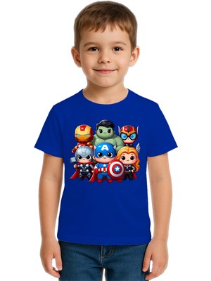 Sedirli Unisex Hulk Kaptan Amerika Demir Adam Baskılı Çocuk Tişört Pamuklu Penye Kumaş