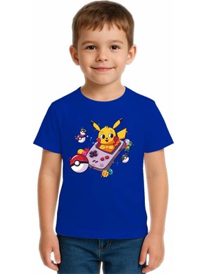 Sedirli Unisex Pikaçu Baskılı Çocuk Tişört Pamuklu Penye Kumaş