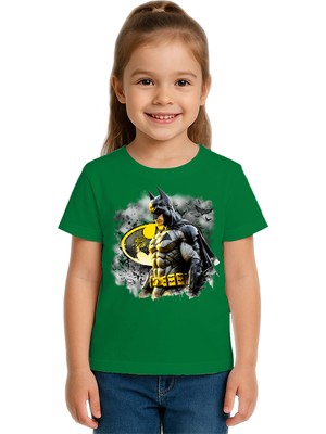 Sedirli Unisex Batman Baskılı Çocuk Tişört Pamuklu Penye Kumaş