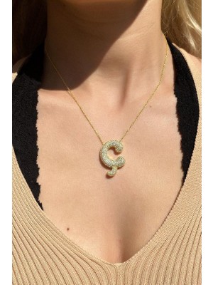 Spossy Silver Jewelry Bombeli Ç Harf Kolye