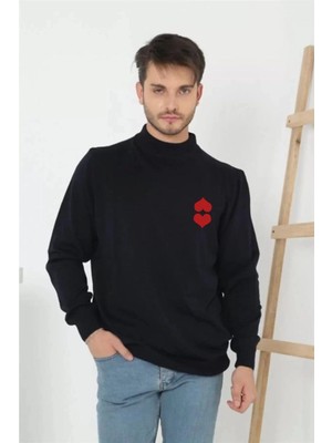 Hsc Bilişim Erkek Yarım Bağazlı Kazak Baskılı Dokuma Triko - Lacivert