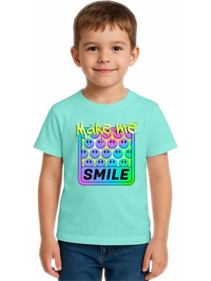 Sedirli Unisex Smile Baskılı Çocuk Tişört Pamuklu Penye Kumaş