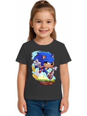 Sedirli Unisex Sonic Baskılı Çocuk Tişört Pamuklu Penye Kumaş
