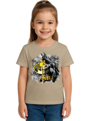 Sedirli Unisex Batman Baskılı Çocuk Tişört Pamuklu Penye Kumaş