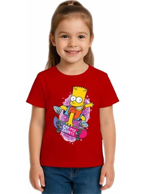 Sedirli Unisex Simpson Baskılı Çocuk Tişört Pamuklu Penye Kumaş