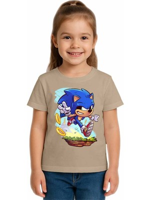 Sedirli Unisex Sonic Baskılı Çocuk Tişört Pamuklu Penye Kumaş