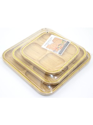 Alfa Life Marketing 3'lü Ahşap Kahvaltı Çerez ve Meyve Sunum Tabağı