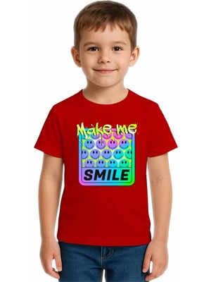 Sedirli Unisex Smile Baskılı Çocuk Tişört Pamuklu Penye Kumaş