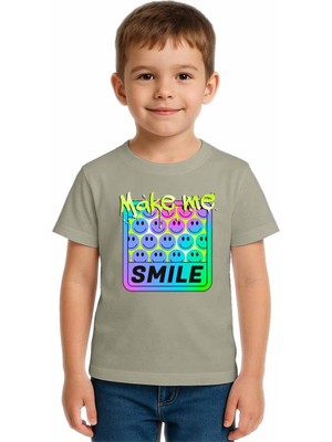 Sedirli Unisex Smile Baskılı Çocuk Tişört Pamuklu Penye Kumaş